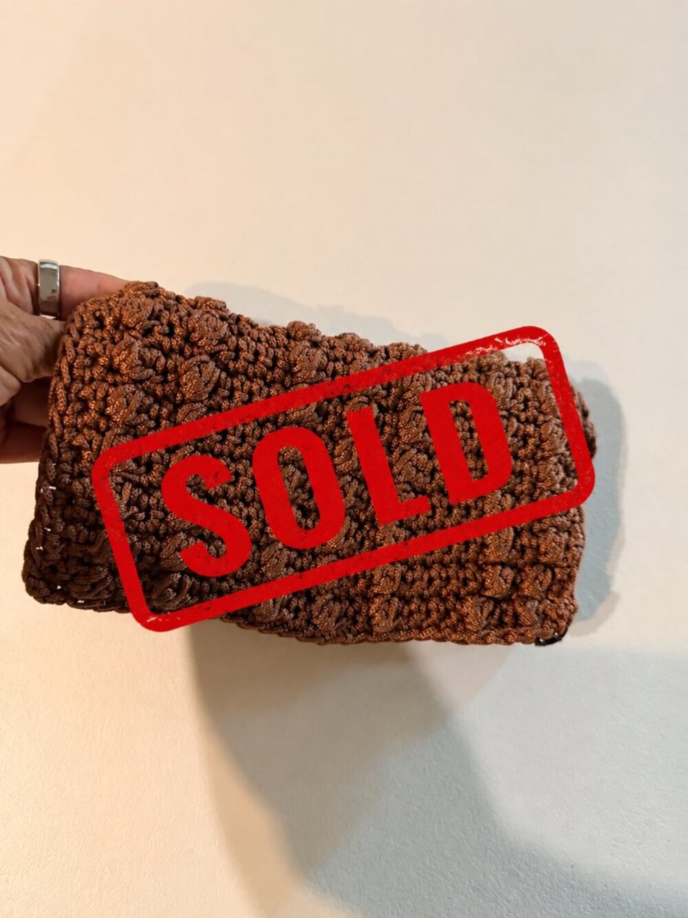 3 for $9 Crochet wristlet handmade euc with snap closure tan boho